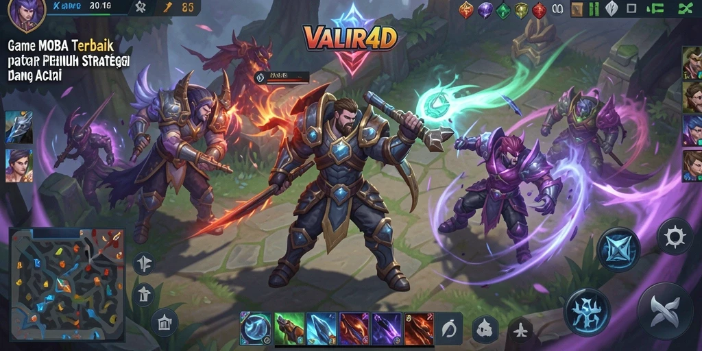 Tangkapan layar gameplay VALIR4D yang penuh aksi dan strategi MOBA.