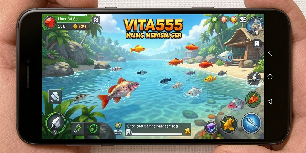 Gameplay VITA555 yang menampilkan aktivitas memancing yang seru dan mendebarkan.